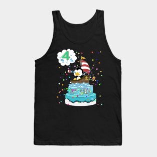 4th  Birthday Penguin with a boat Tank Top